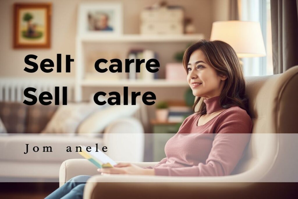 A cozy living room with soft, warm lighting and a comfortable armchair, where a parent is taking a moment to themselves. The parent is relaxed, reading a book or simply gazing out the window, their expression serene and content. The background is blurred, creating a sense of tranquility and focus on the parent's self-care. The image conveys the importance of personal time and rejuvenation for parents, allowing them to recharge and find balance in their lives.