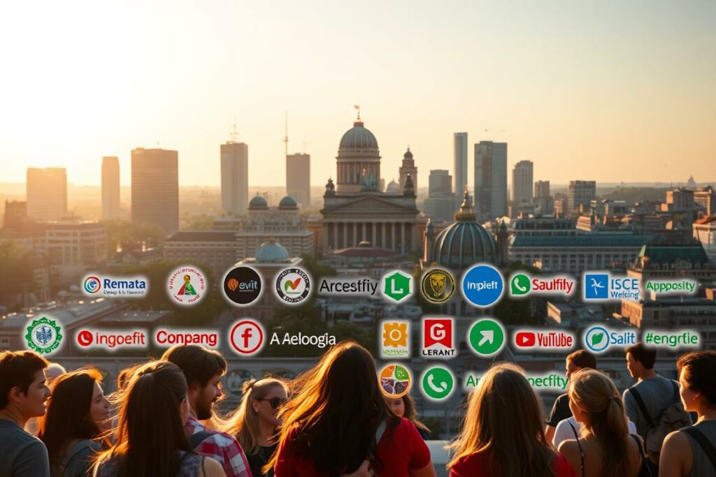 A vibrant cityscape depicting the diverse funding opportunities for volunteer projects in Berlin. In the foreground, a group of volunteers enthusiastically discussing their ideas, their faces lit by the warm glow of a late afternoon sun. In the middle ground, an array of government and non-profit logos representing the various support programs available, from grants to tax incentives. In the background, the iconic skyline of Berlin, its modern architecture and historic landmarks serving as a backdrop to the scene. The overall mood is one of collaboration, empowerment, and a shared commitment to making a positive impact on the community. Crisp, cinematic lighting and a slightly wide-angle lens capture the energy and scale of the scene.